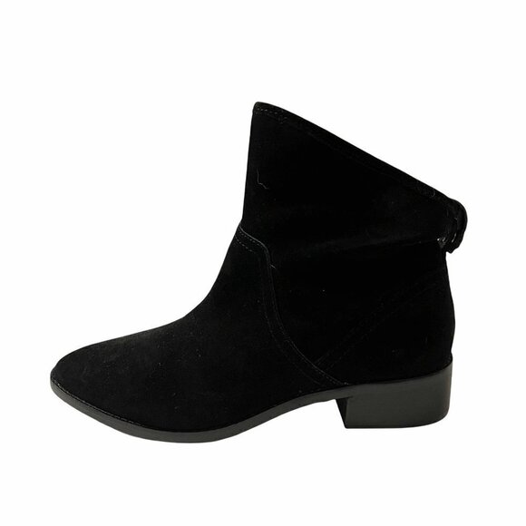 Lucky Brand Women's EUC Black Suede Lollin Angled Slouch Stacked Booties Sz 7.5 - Picture 9 of 9